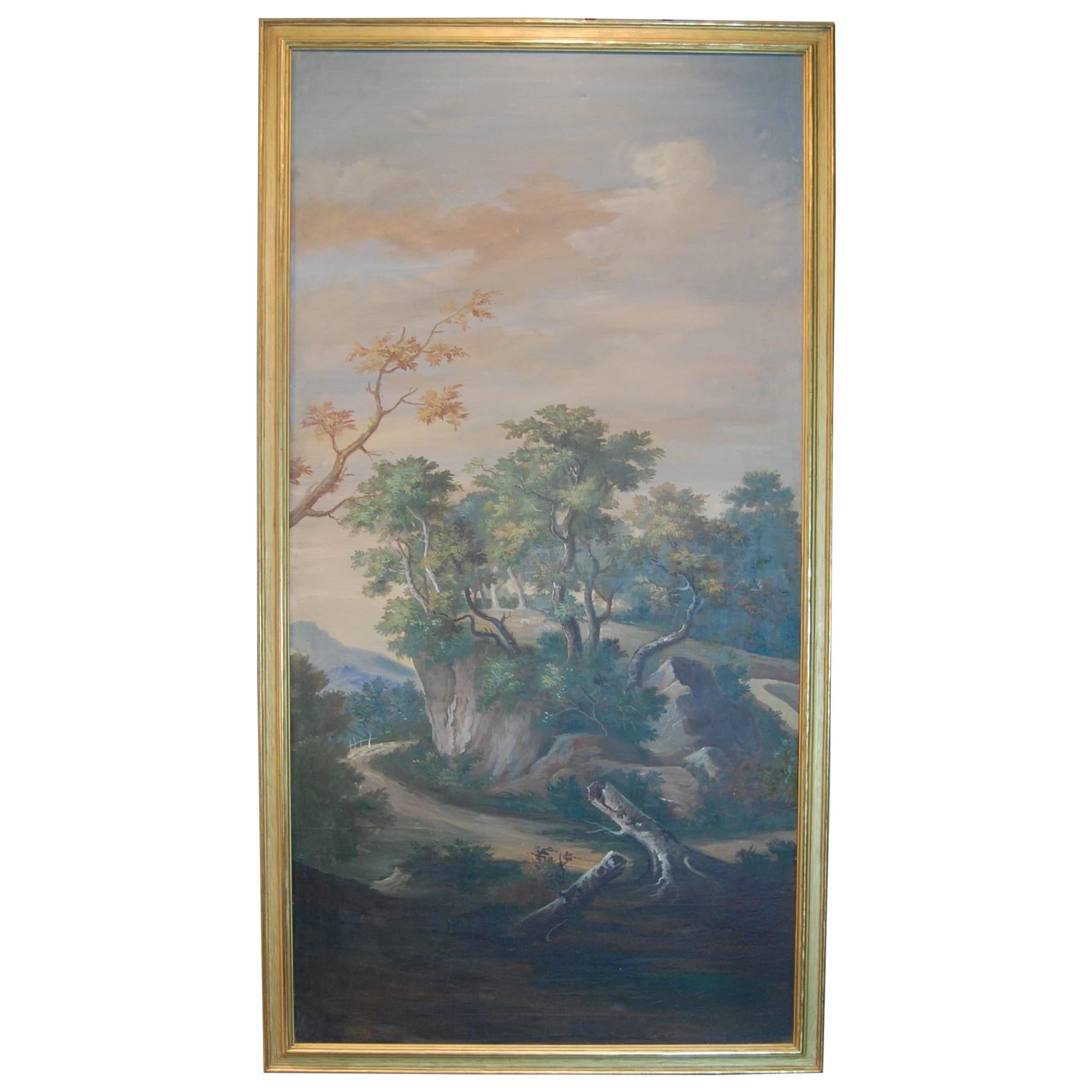 Painted Late 19th Century Italian Scenic Panel in Gold Leaf Frame