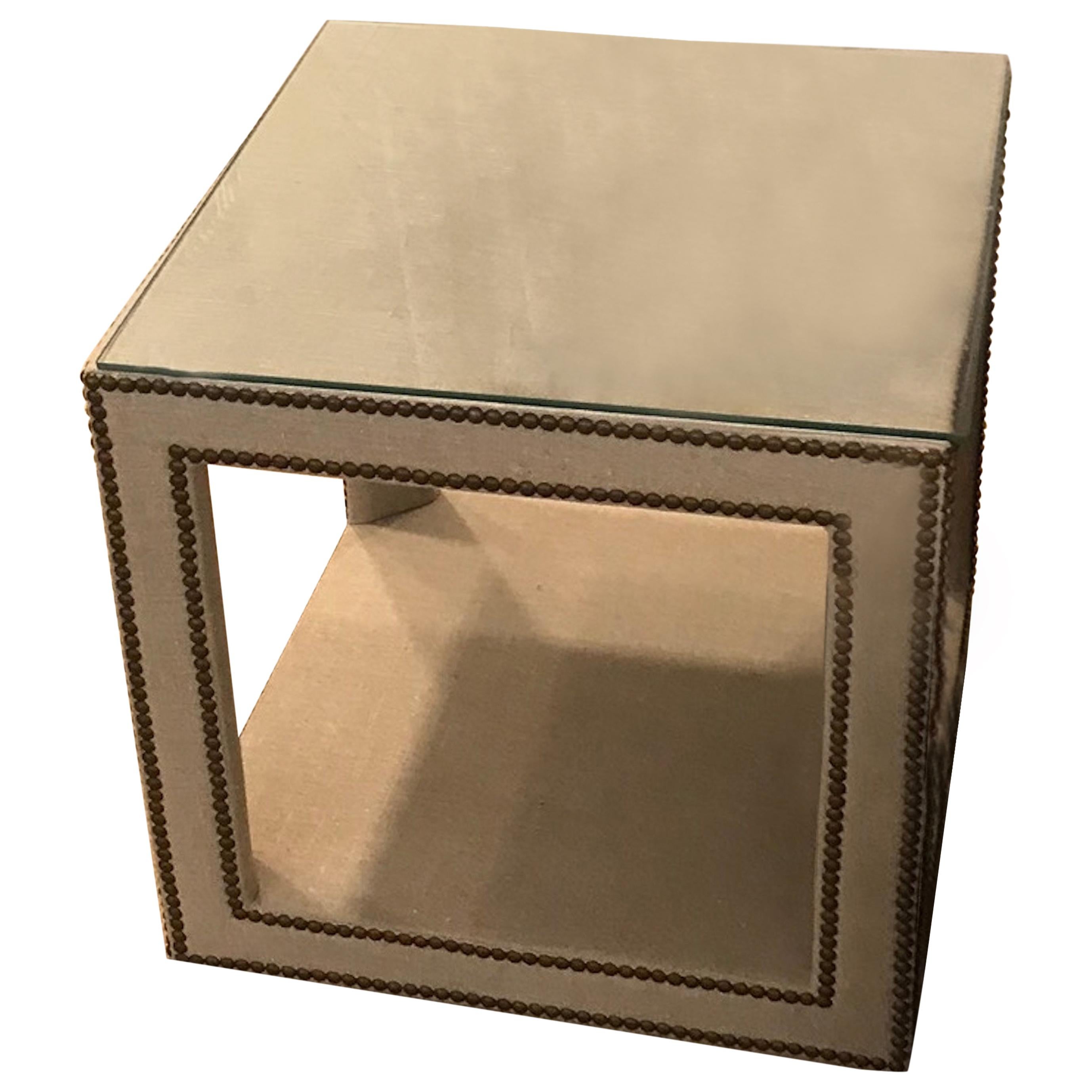 Schumacher Baldwin Cube Upholstered in Gweneth Linen Fabric- Sample