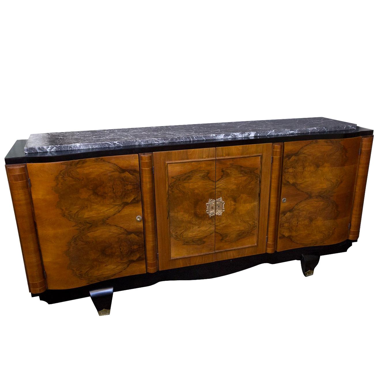 1940s Parisian Walnut Sideboard with Original Marble Surface