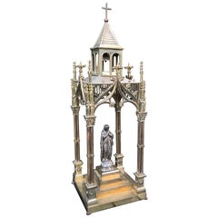 Antique Rare Church Reliquary Architectural Model Chapel w. Silvered Holy Mary Sculpture