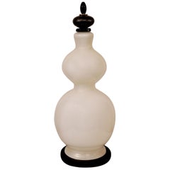 Murano Midcentury Blown Glass White and Black Table Lamp, 1970
