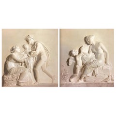 Antique Pair of Large Neoclassical Grisaille Paintings after Thorvaldsen Reliefs, 1920