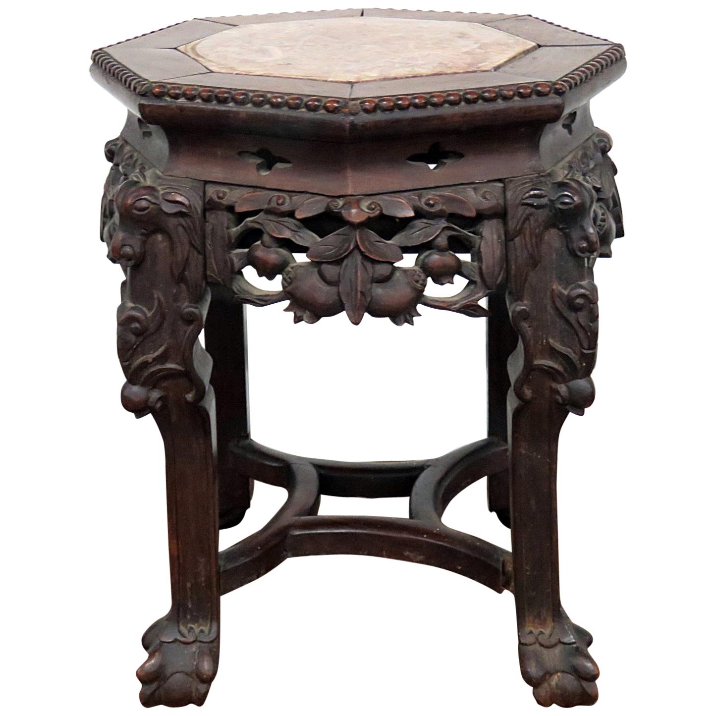 Chinese Inset Marble Top Taboret Plant Fern Stand For Sale