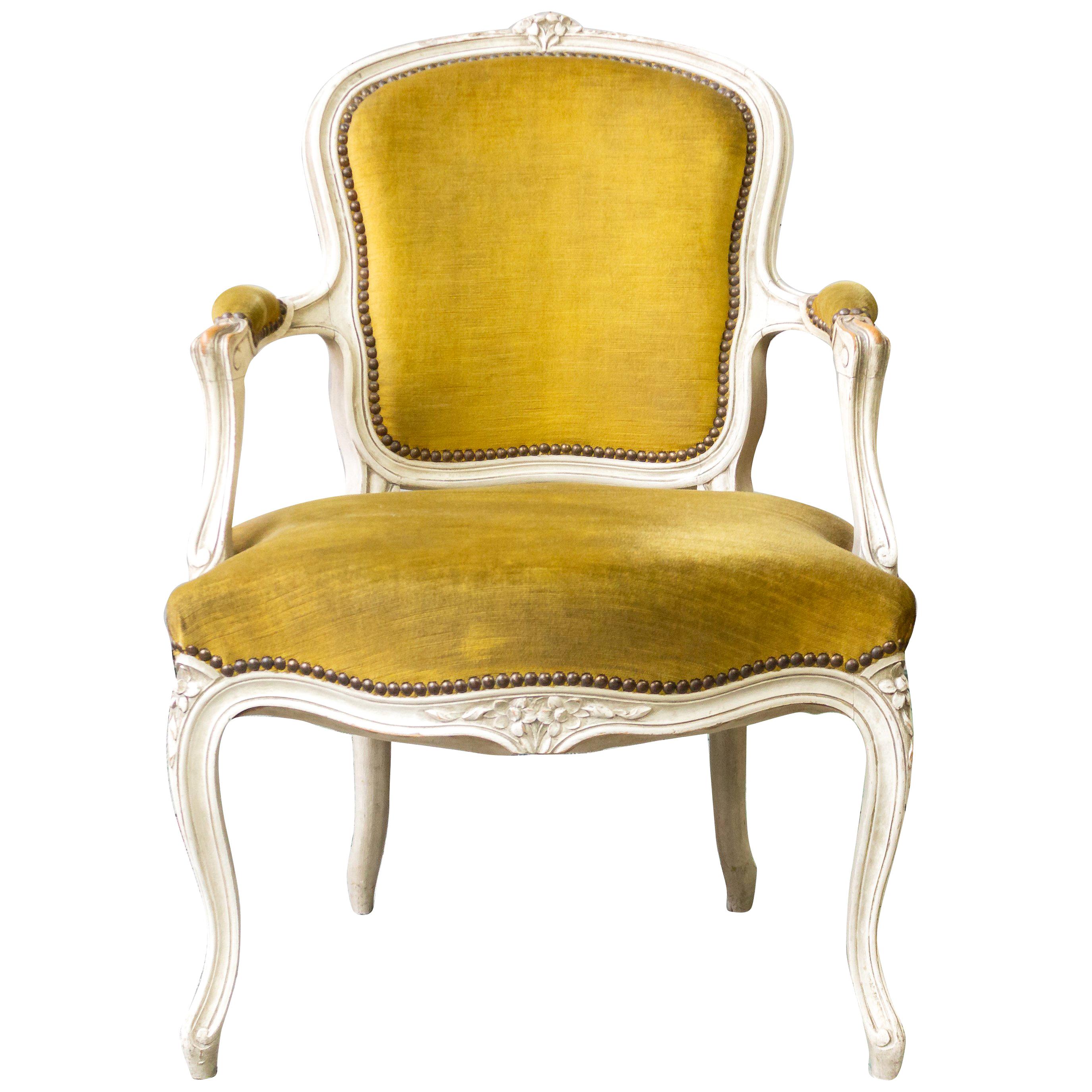 Louis XV Style Armchair in Gold Velvet