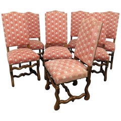 Set 8 French Mutton Leg Tall Back Walnut Dining Chairs C1930s