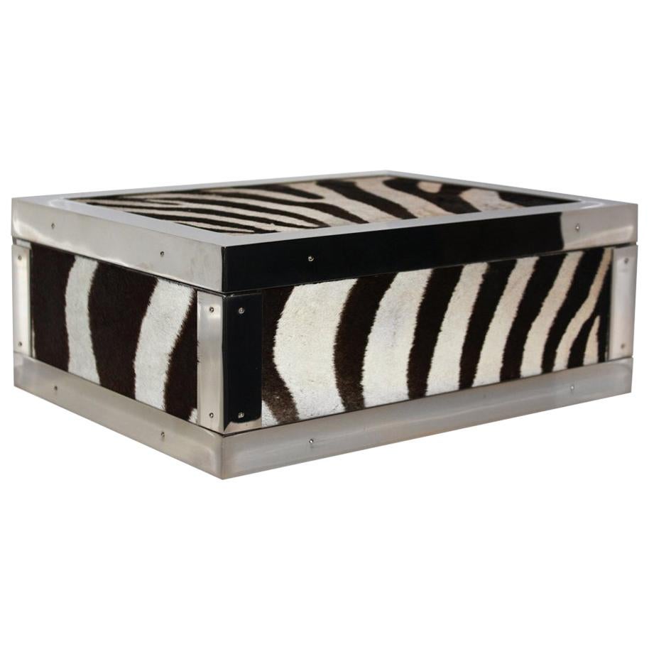 Box in Genuine Zebra Leather and Brass Nickel-Plated Trims