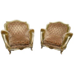 Pair of Painted French Louix XV Transitional Art Deco Style Club Chairs 