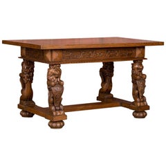 Hand Carved Antique Danish Oak Desk / Writing Table