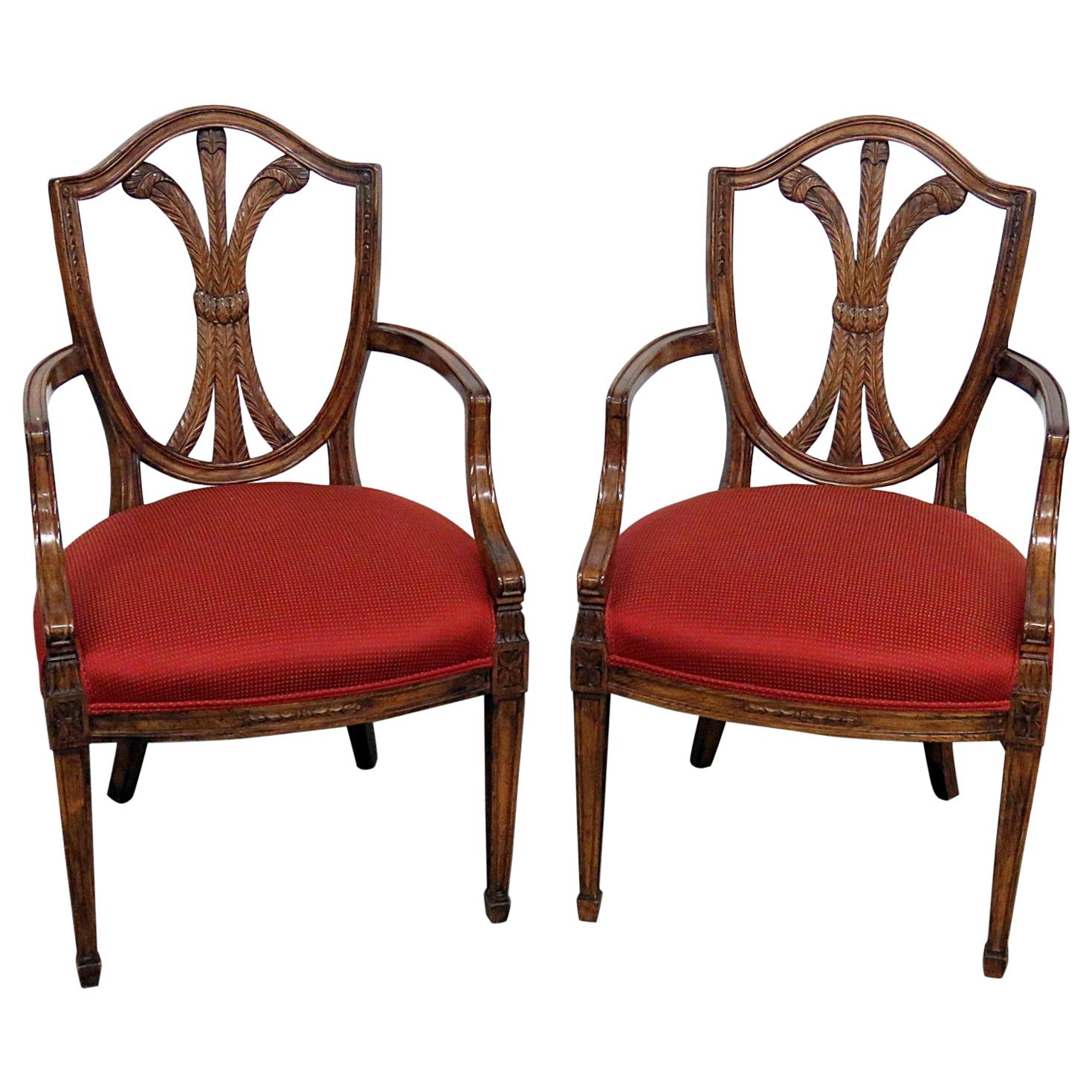 Pair of Prince of Wales Plume Carved Mahogany Armchairs