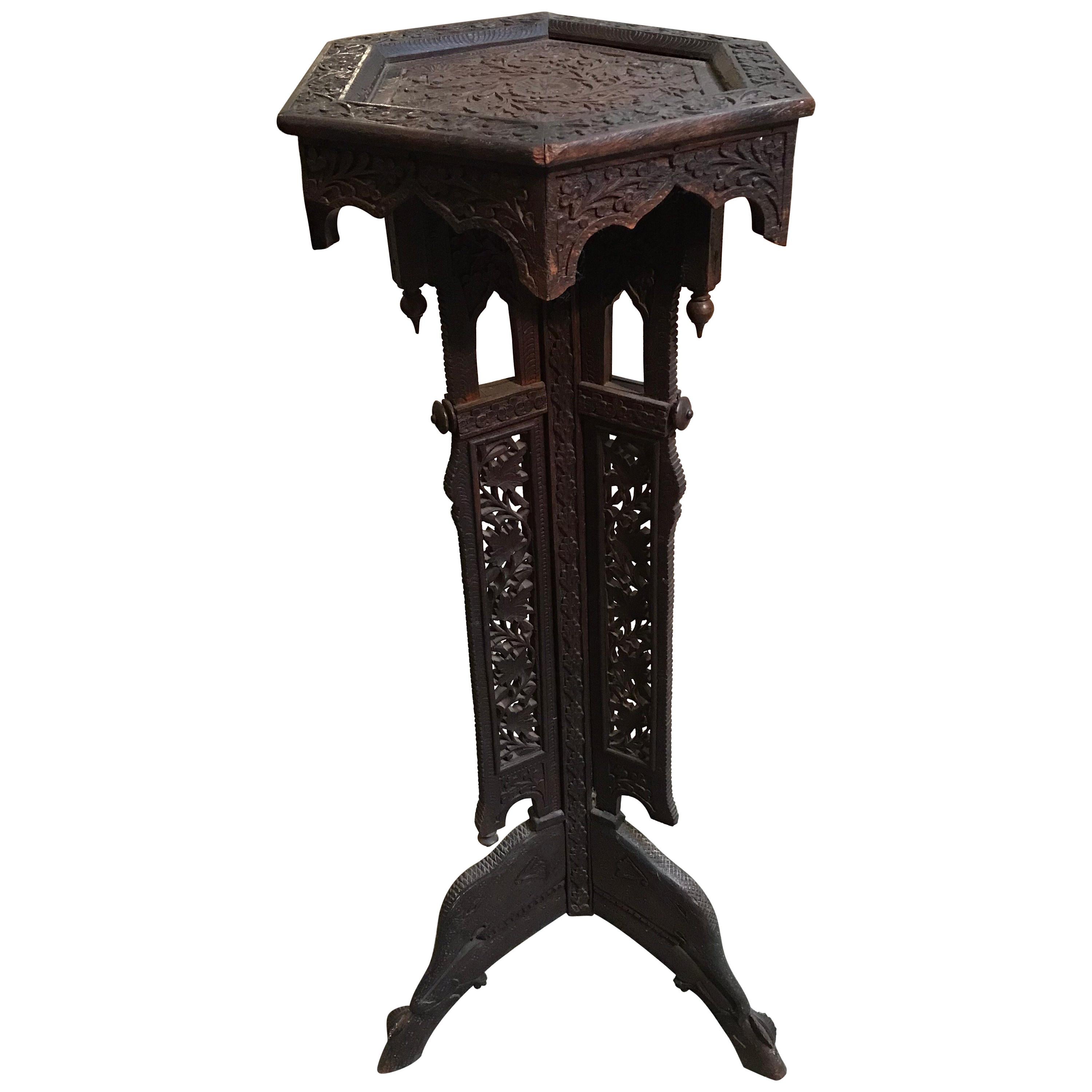 Carved Wooden Indian Plant Stand For Sale