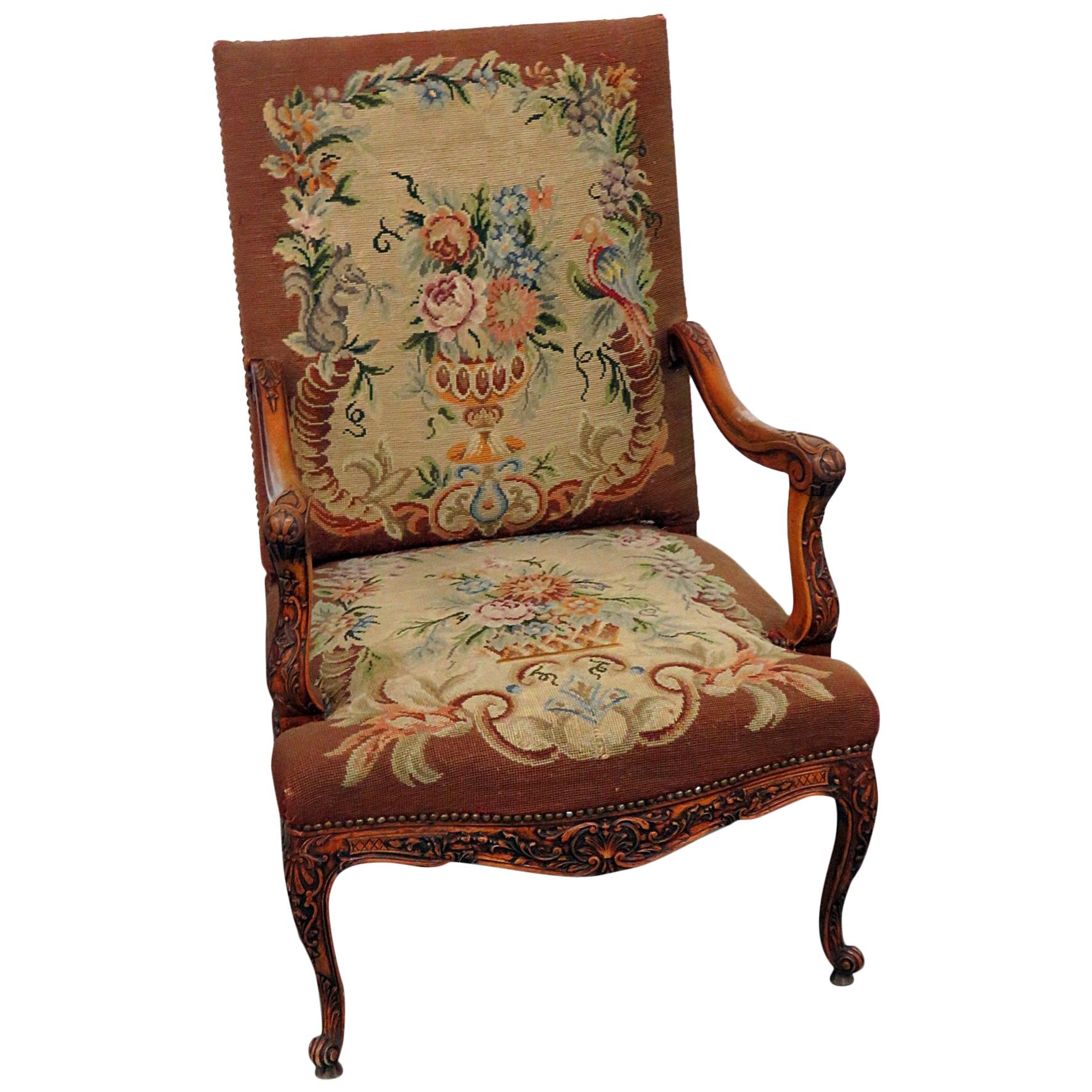 French Louis XV-Style Needle Point Chair