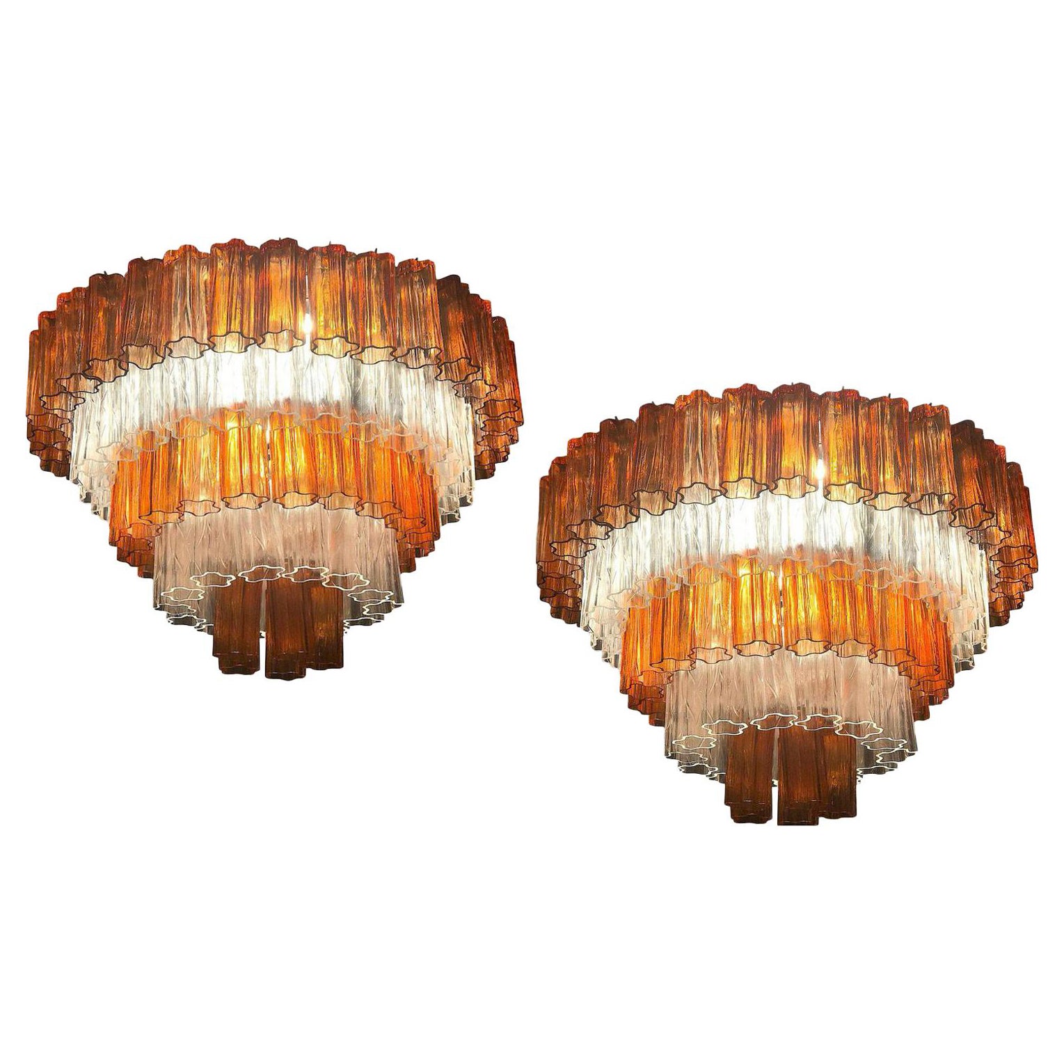 Venini Amber and Ice Color Murano Glass Chandelier or Flush Mount, 1970