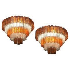 Venini Amber and Ice Color Murano Glass Chandelier or Flush Mount, 1970