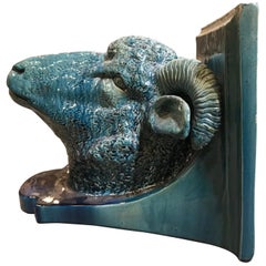 Blue Wall Pedestal Ram's Head