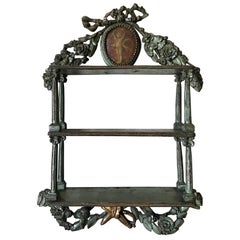 Used 18th Century Carved and Painted Wood Etagere Wall Shelf, Provence