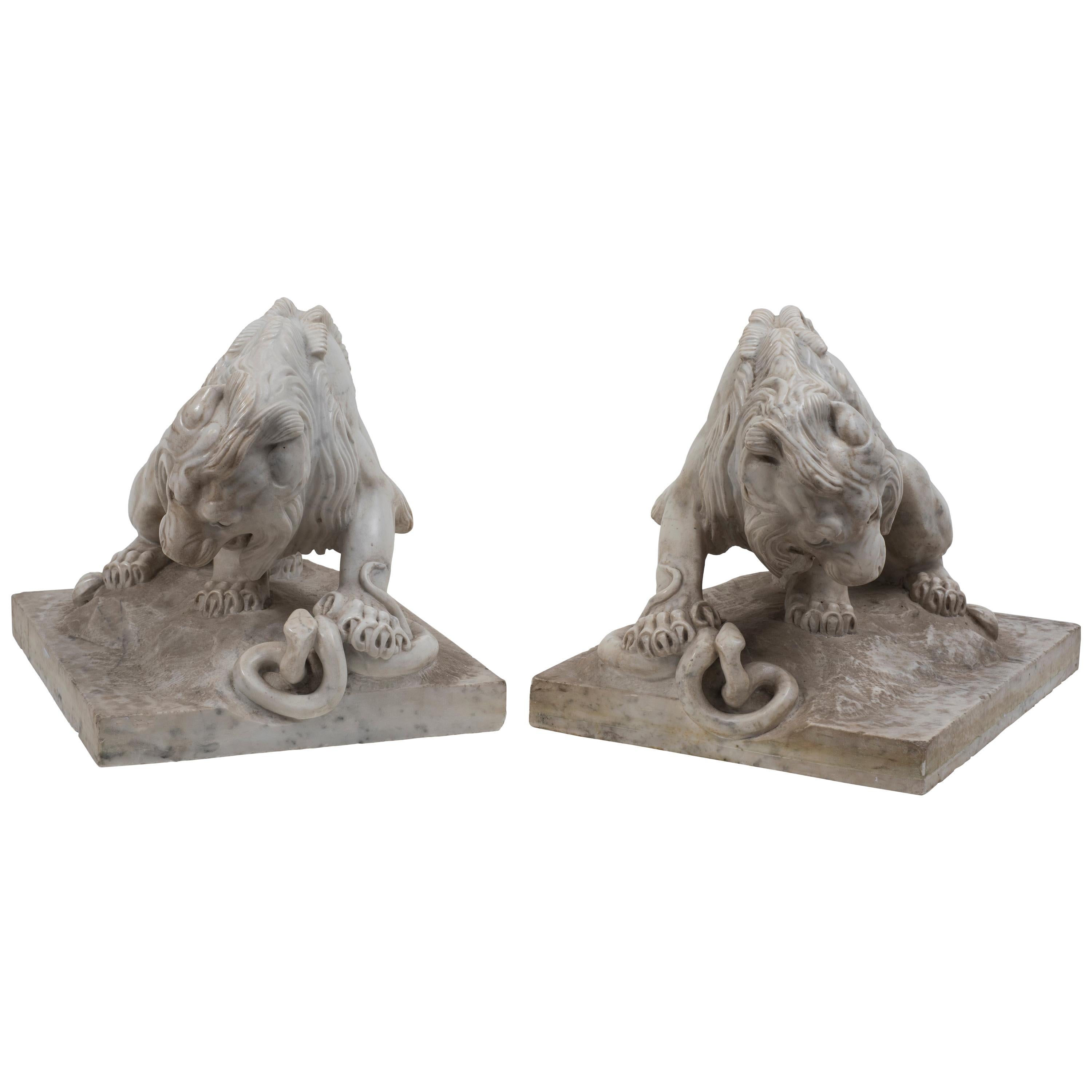Pair of Marble Lions, French School, Late 19th Century For Sale
