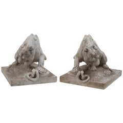 Pair of Marble Lions, French School, Late 19th Century
