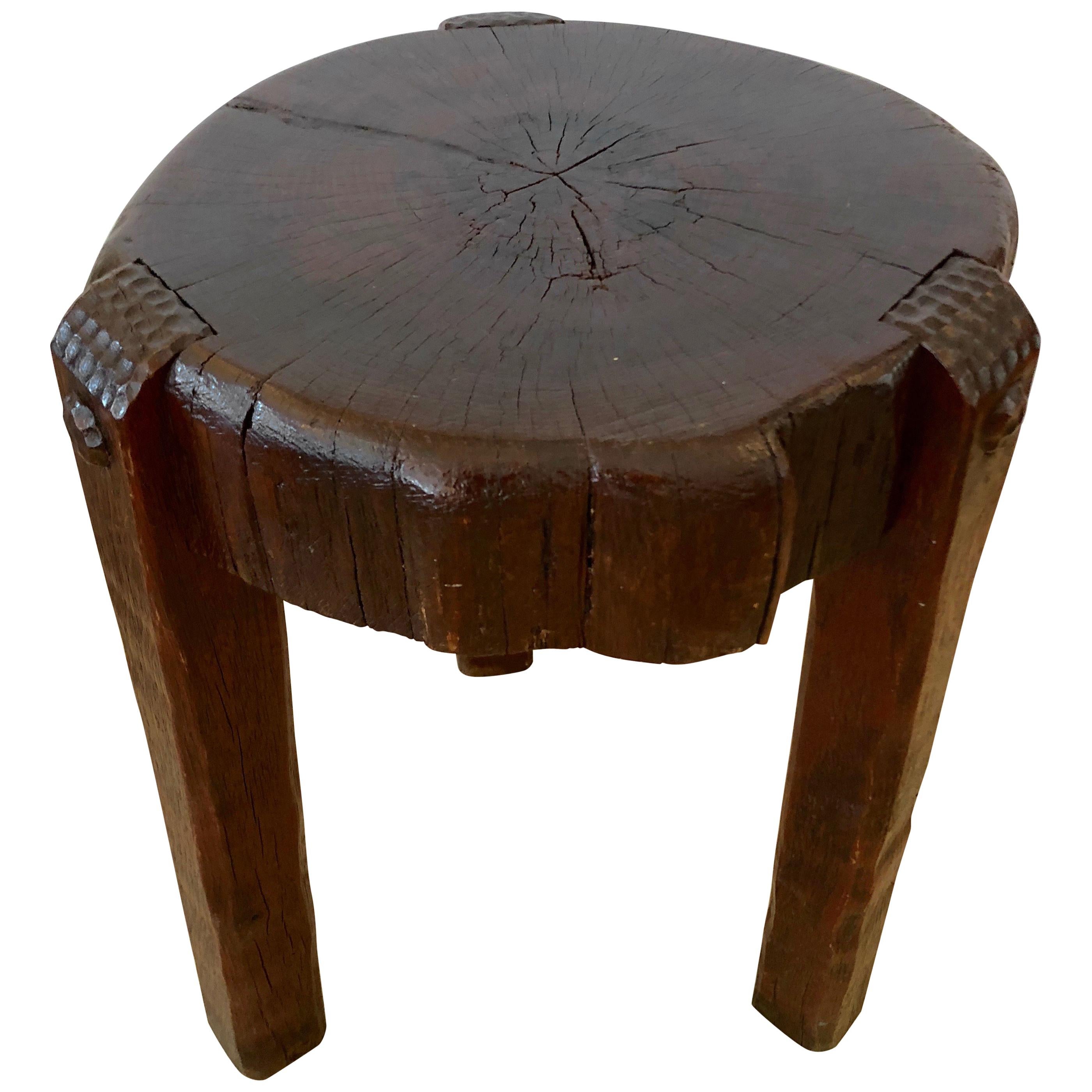 Wonderful Antique Arts & Crafts Rustic Slab Top Round Drinks Table End Table