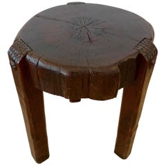 Wonderful Antique Arts & Crafts Rustic Slab Top Round Drinks Table End Table