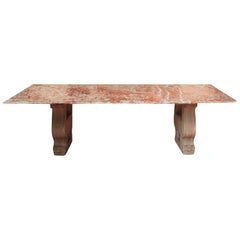 Antique 19th Century Italian Red Marble Top Dining Table with Limestone Bases