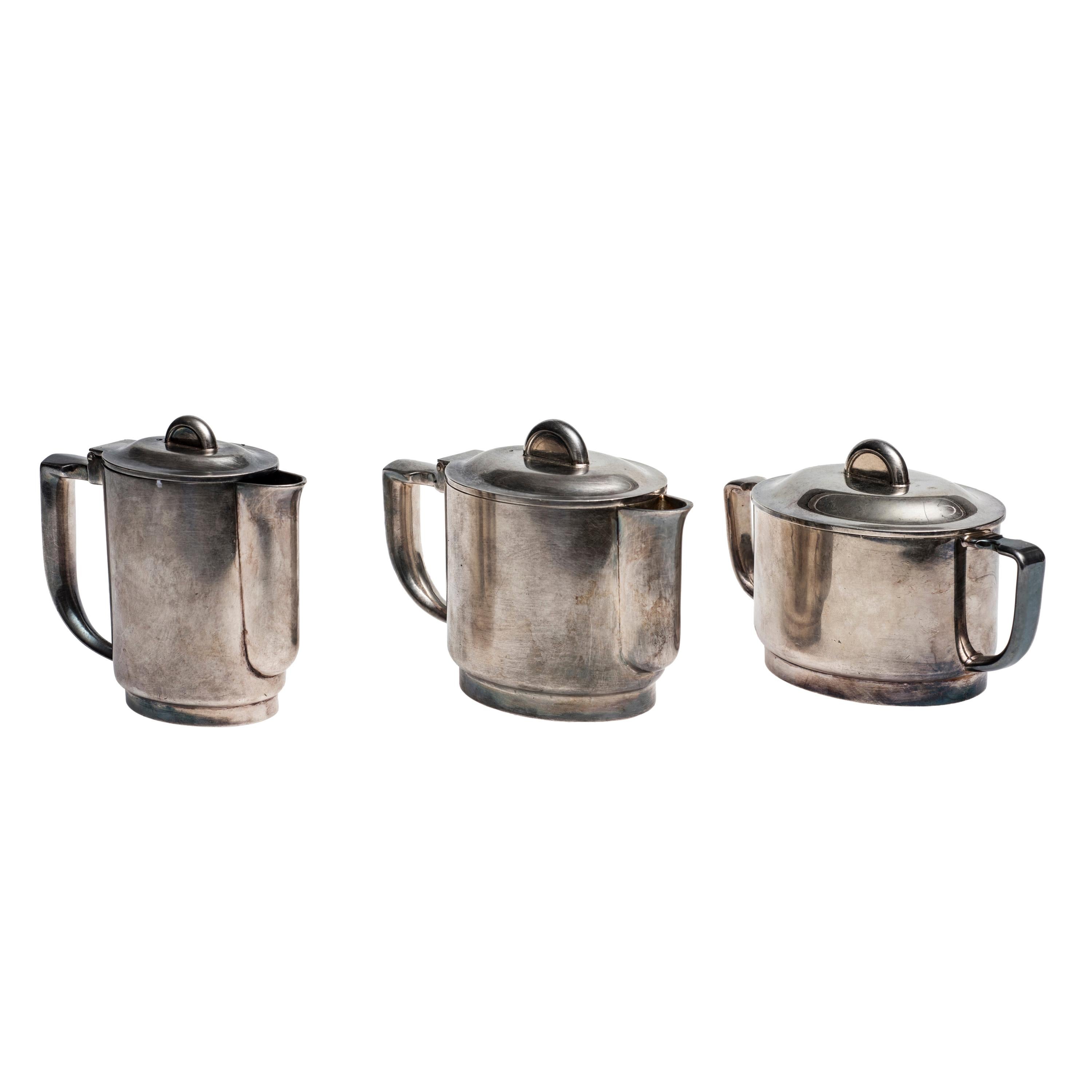 Coffee Set by Giò Ponti and Arthur Krupp Berndorf, Silver Plate, 1930s For Sale