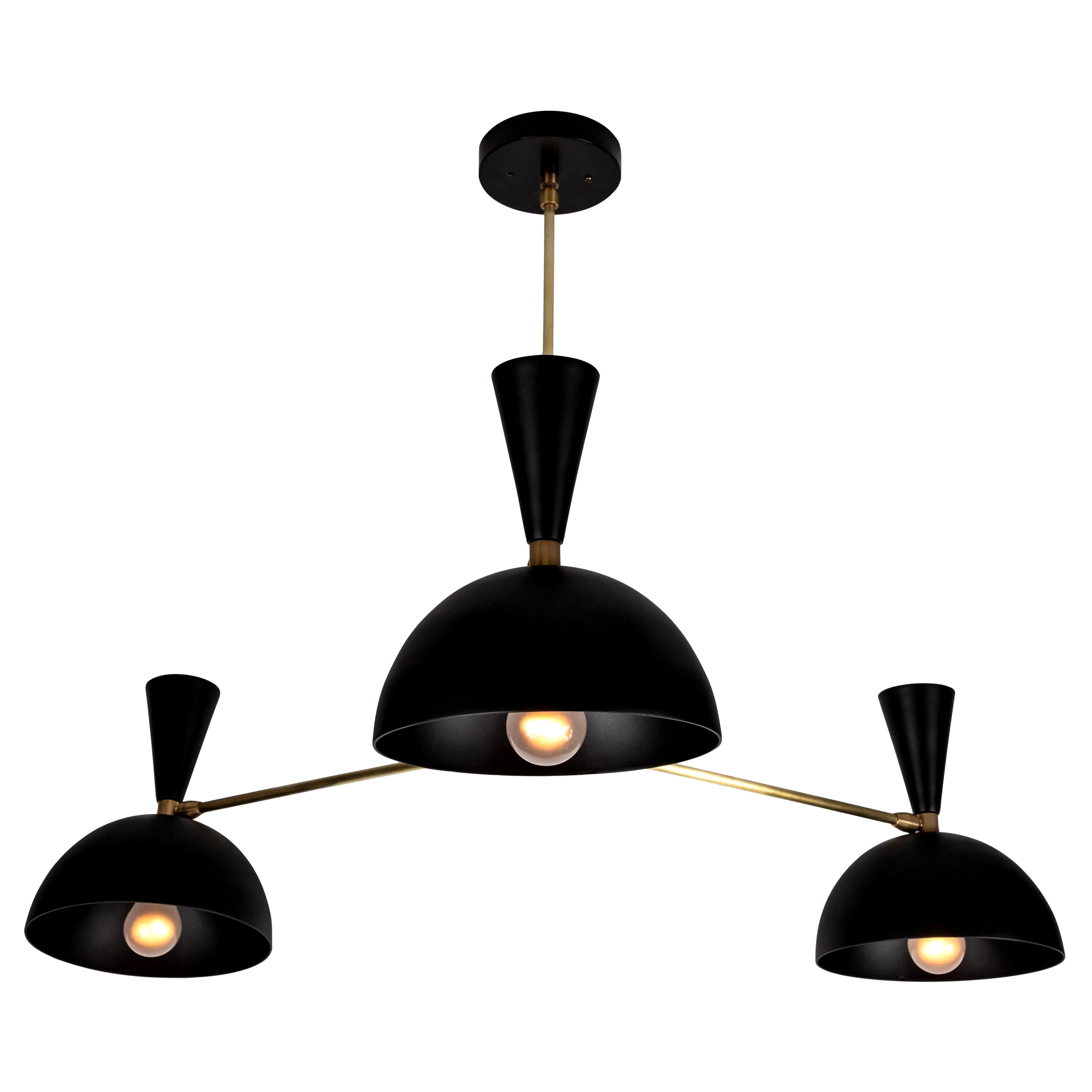 Large Three-Cone 'Lola II' Chandelier in Black and Brass For Sale
