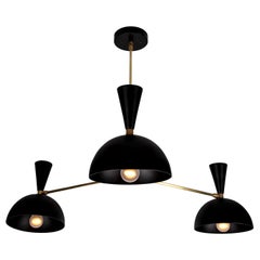 Large Three-Cone 'Lola II' Chandelier in Black and Brass