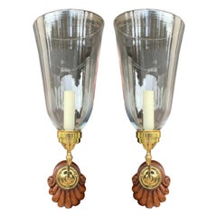 20th Century Anglo-Indian Shell Back One-Arm Sconces with Hurricane Shades, Pair