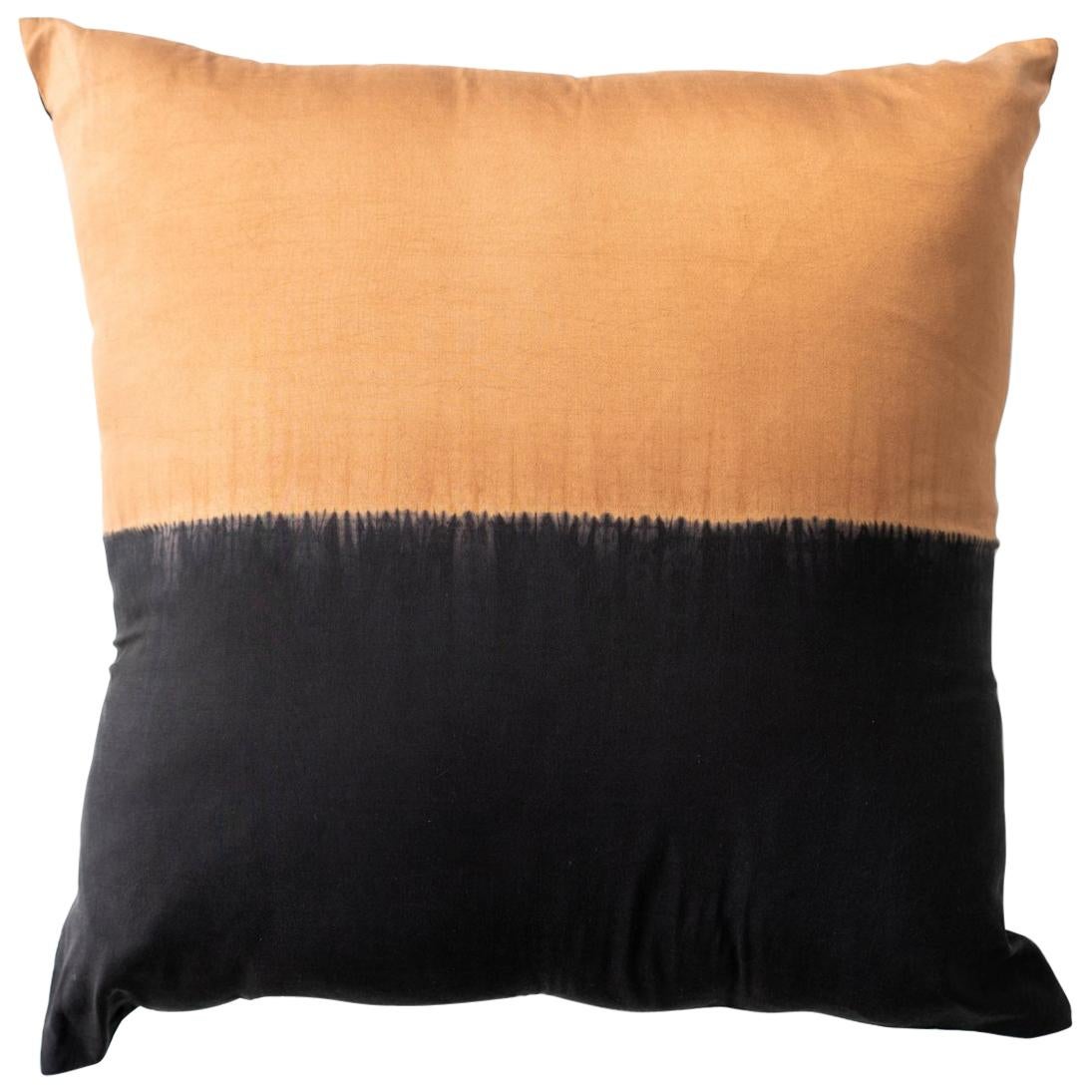 Kala Silk Color Block Pillow in Black Gold  For Sale