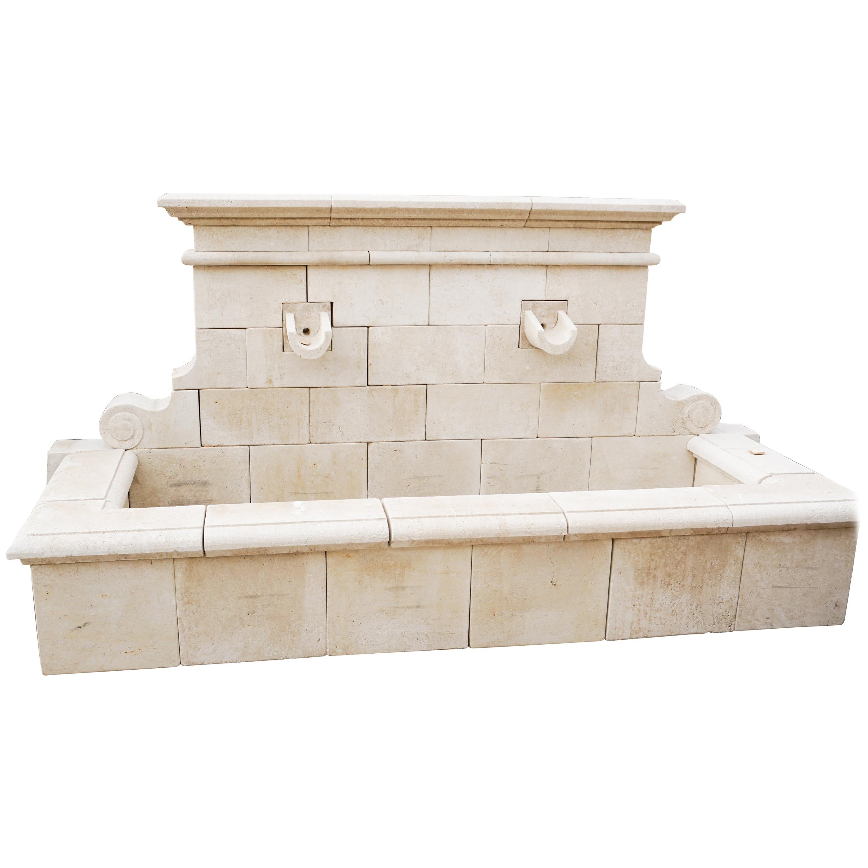 Hand Carved French Limestone Wall Fountain