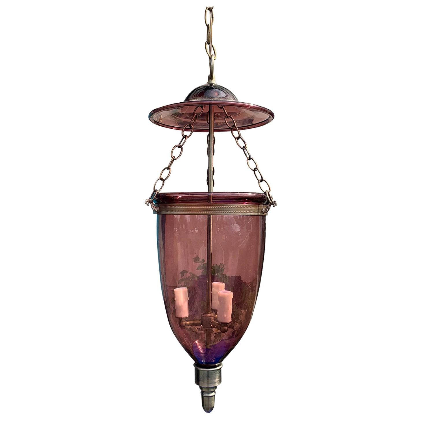 20th Century Purple Glass Belljar Three-Light Lantern