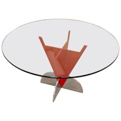 Contemporary Modern Memphis Ettore Sotsass Style Red Iron Glass Dining Table