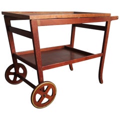 Midcentury Danish Teak Serving Trolley with Wheels
