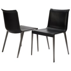 Black Leather / Bronzed Nickel Frame Charlotte Dining Chair, B&B Italia
