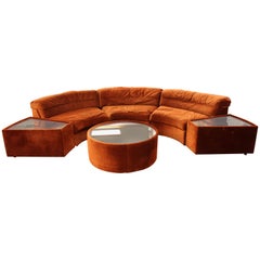 Vintage Mid-Century Modern Baughman Curved Sectional Sofa & Side Coffee Table Set, 1970s