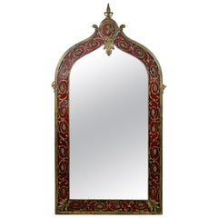 Art Deco Oscar Bach Large Ornate Bronze Red Painted Wall Mirror 1920s German