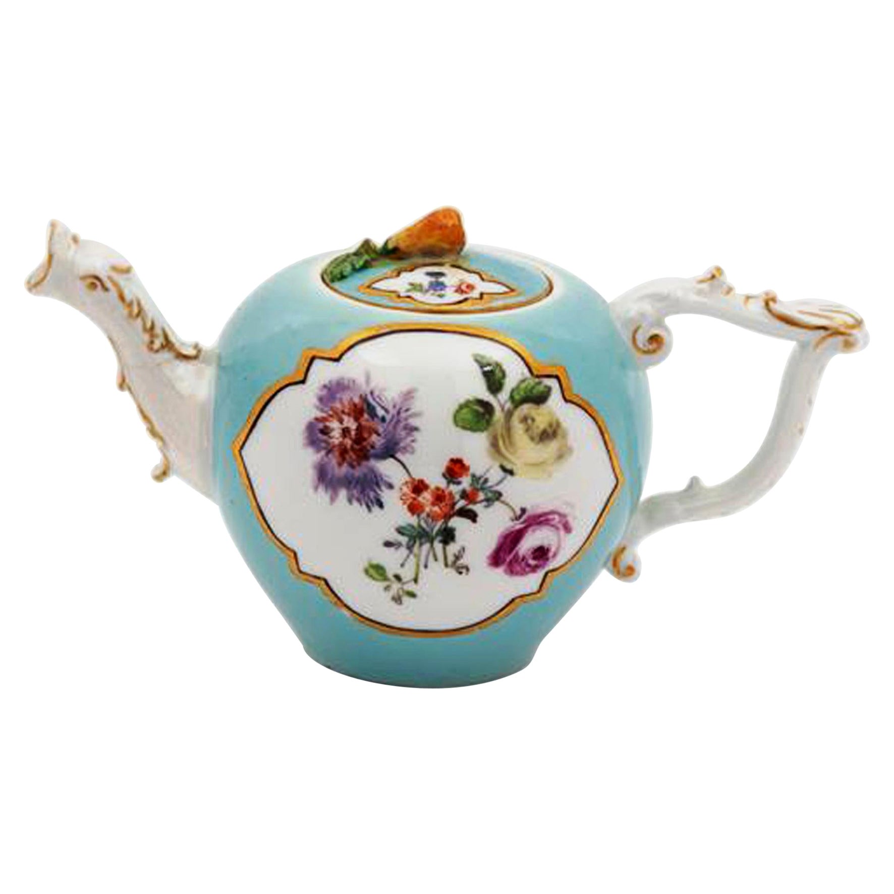 18th Century Meissen Miniature TurquoiseGround Botanical Teapot and