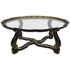 Black and Gold French Hollywood Regency Tray Coffee Table with Scalloped Edge