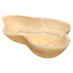 Yellow, Cream, Grey Organic Shape Onyx Bowl, Brazil, Contemporary