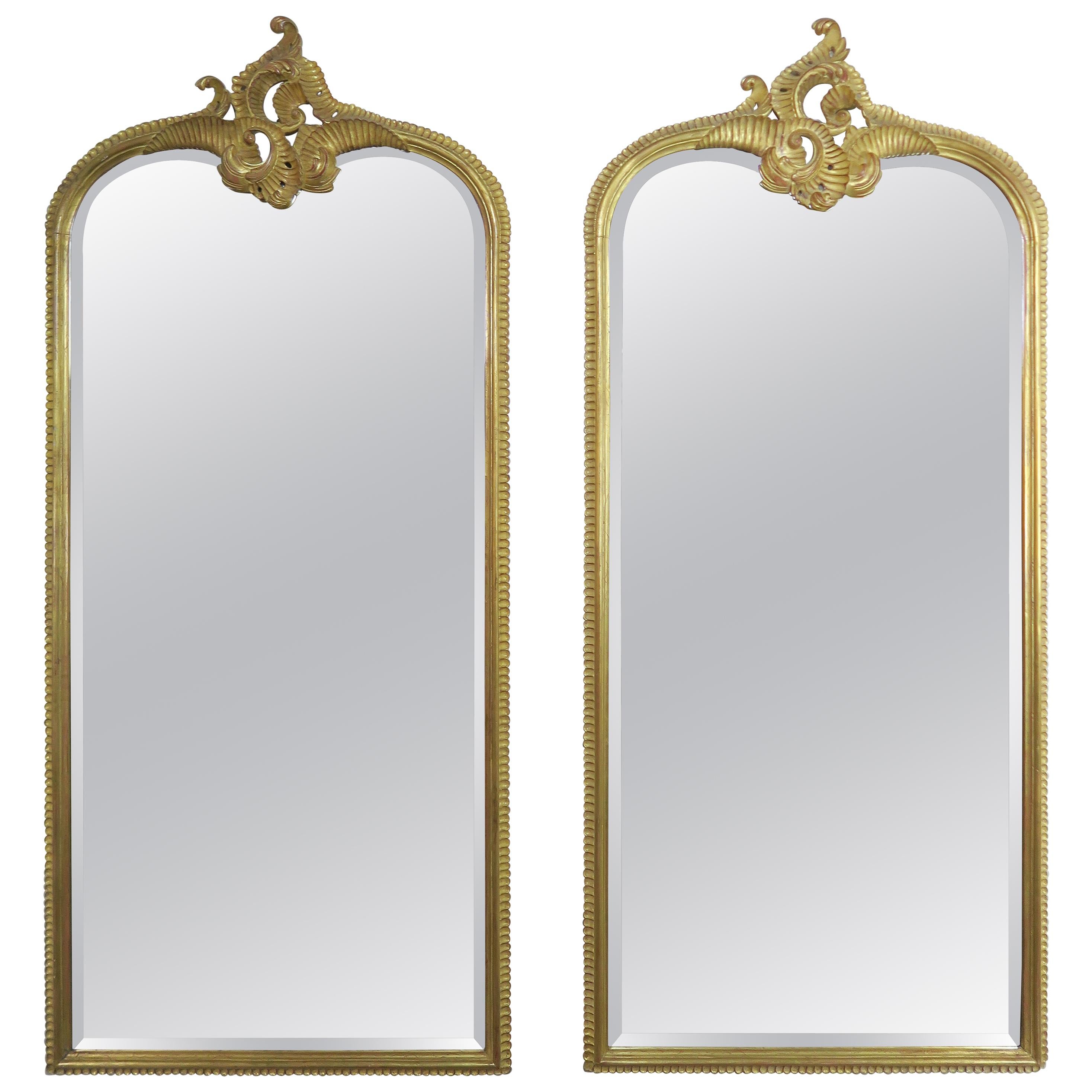 Monumental Mirrors Carved Wood Gilt Wood Mirrors, Pair