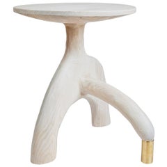 Sculptural Organic Hand Carved Bleached Ash Side Table by Casey McCafferty