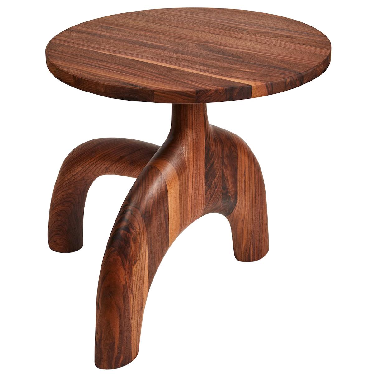 Sculptural Organic Hand Carved Oiled Walnut Side Table by Casey McCafferty For Sale