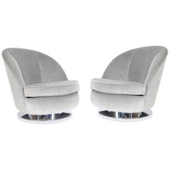 Milo Baughman Tilt and Swivel Lounge Chairs in Grey