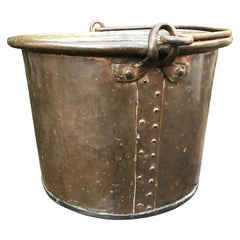 Mid-1800s Sizeable and Decorative Handcrafted Copper Firewood Bucket with Rivets