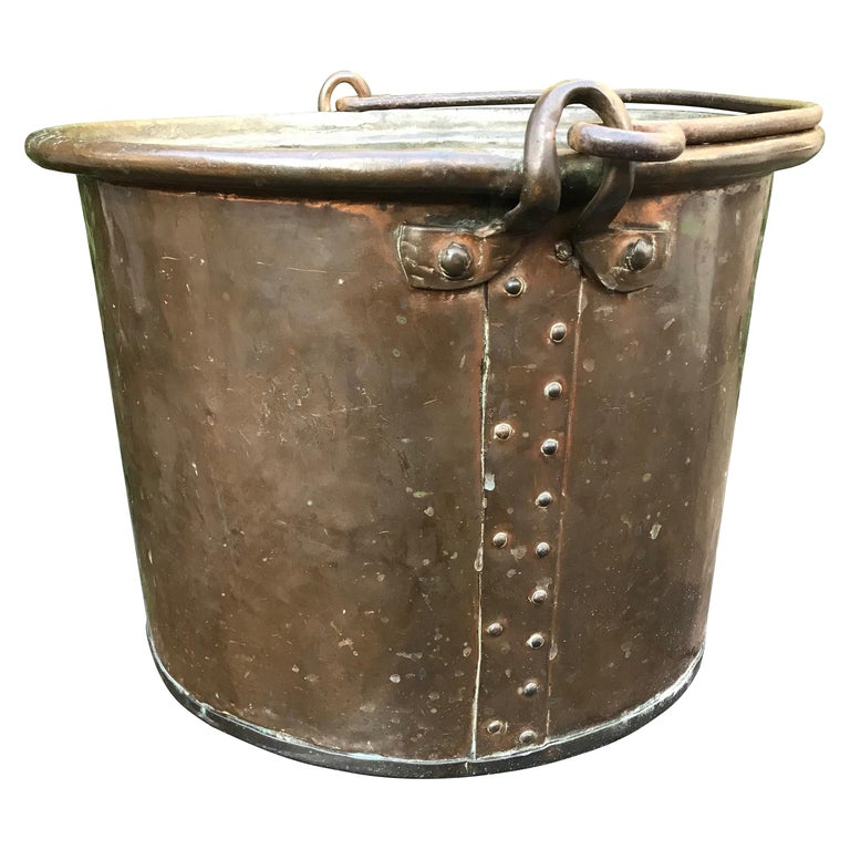 Mid1800s Sizeable and Decorative Handcrafted Copper Firewood Bucket