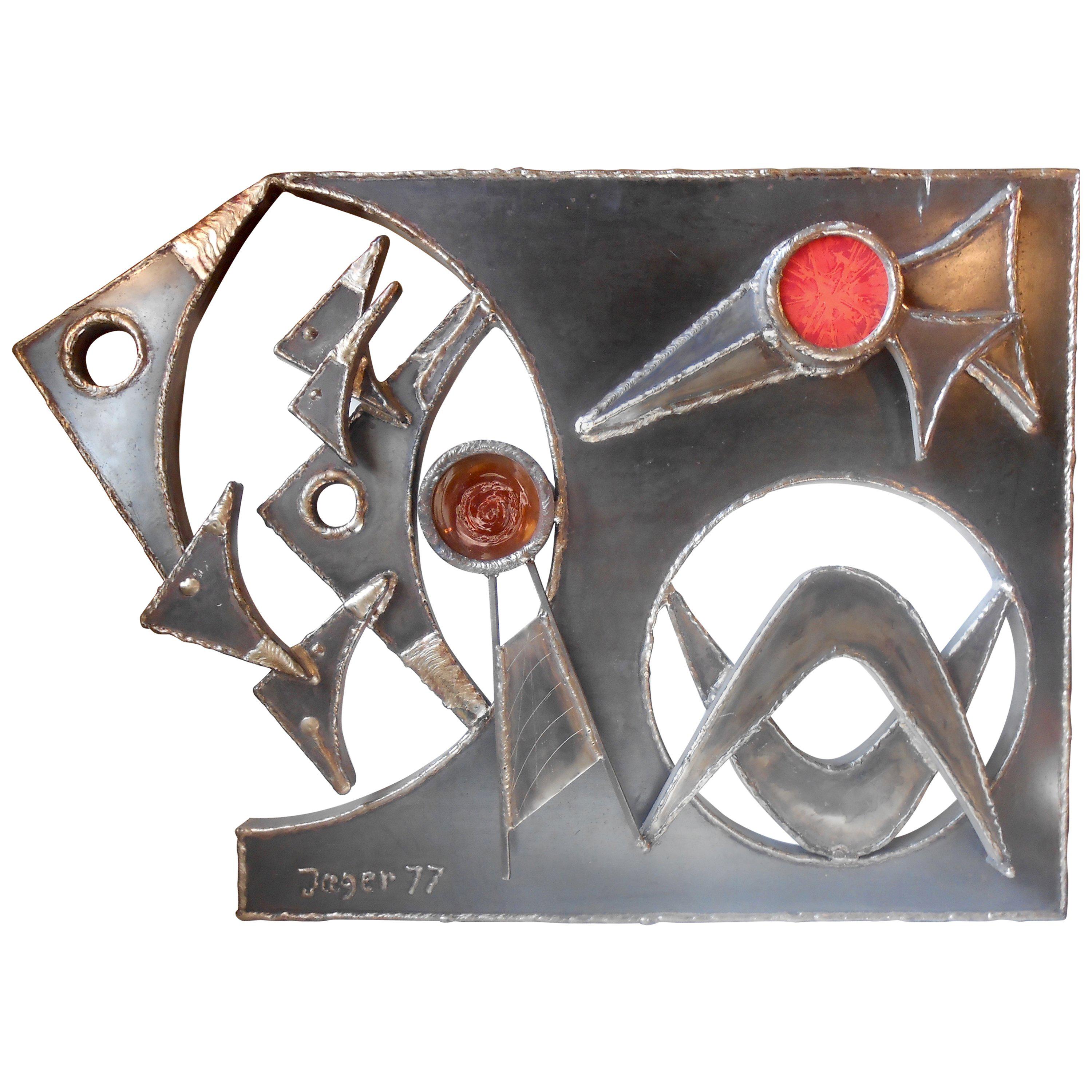 Zoomorphic Brutalist Iron Wall Sculpture by Danish Artist Jäger, Denmark For Sale