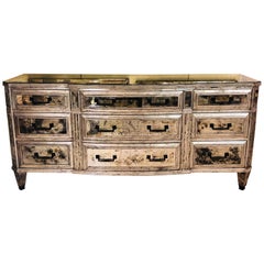 Retro Silver Leafed and Antiqued Mirror Designer Hollywood Regency Dresser Sideboard 