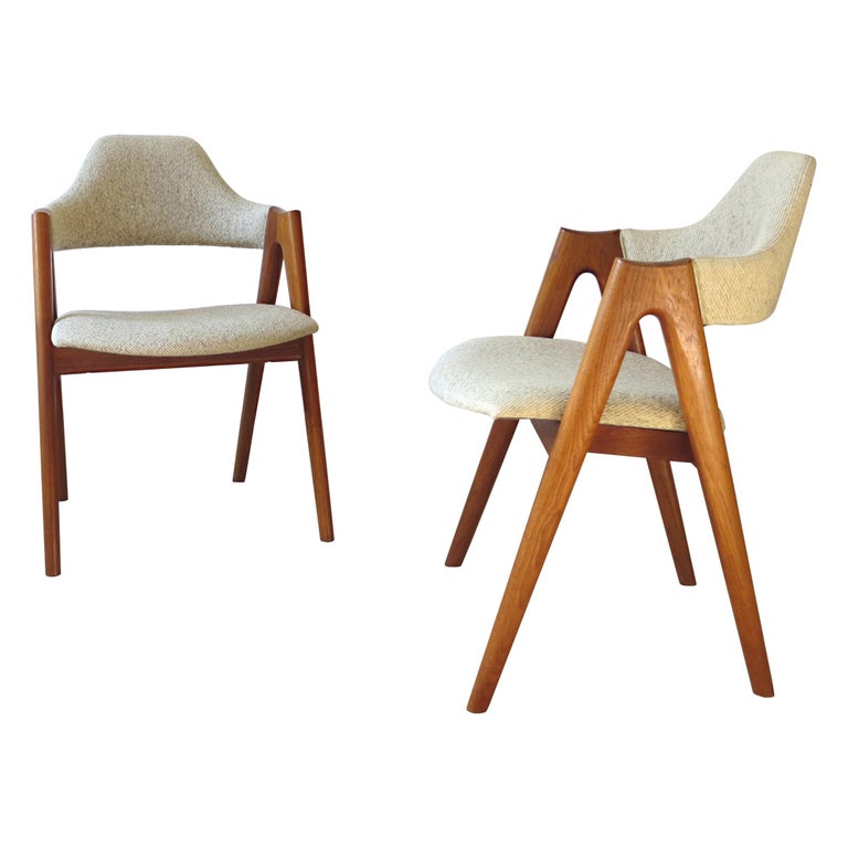 Vintage Compass Chairs by Kai Kristiansen in Solid Teak and Wool, Denmark, 1950s 1