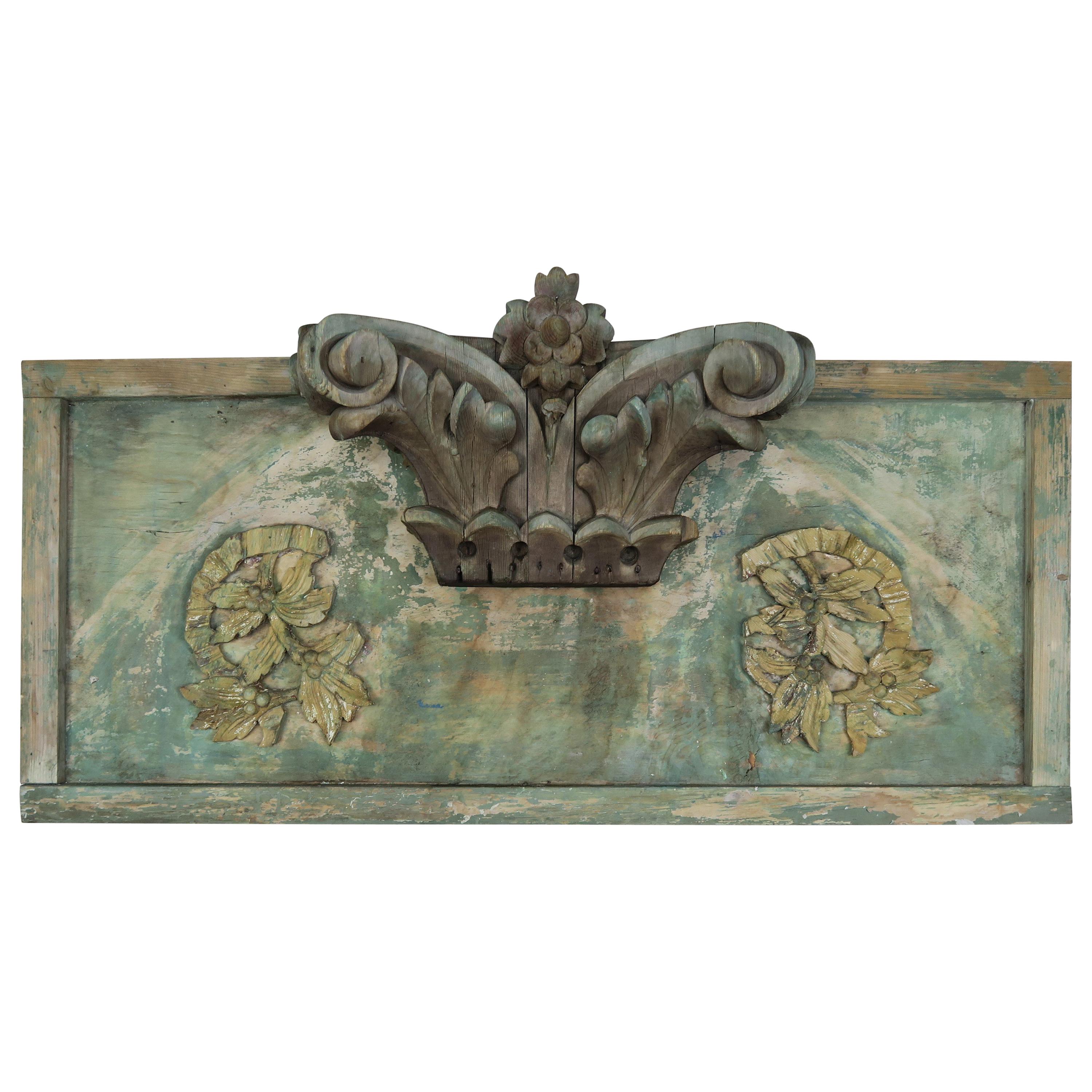 Carved Wood Painted Panel with Capital Element
