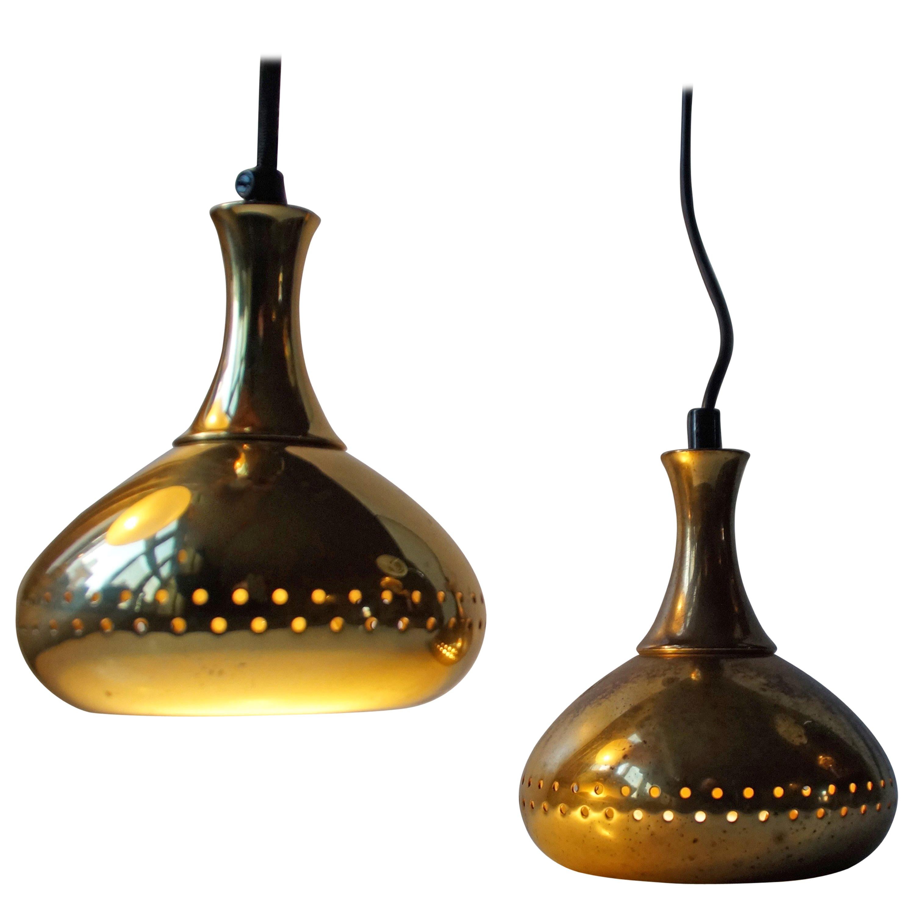 Pair of Small Brass Pendant Lamps by Hans-Agne Jakobsson for Markaryd AB